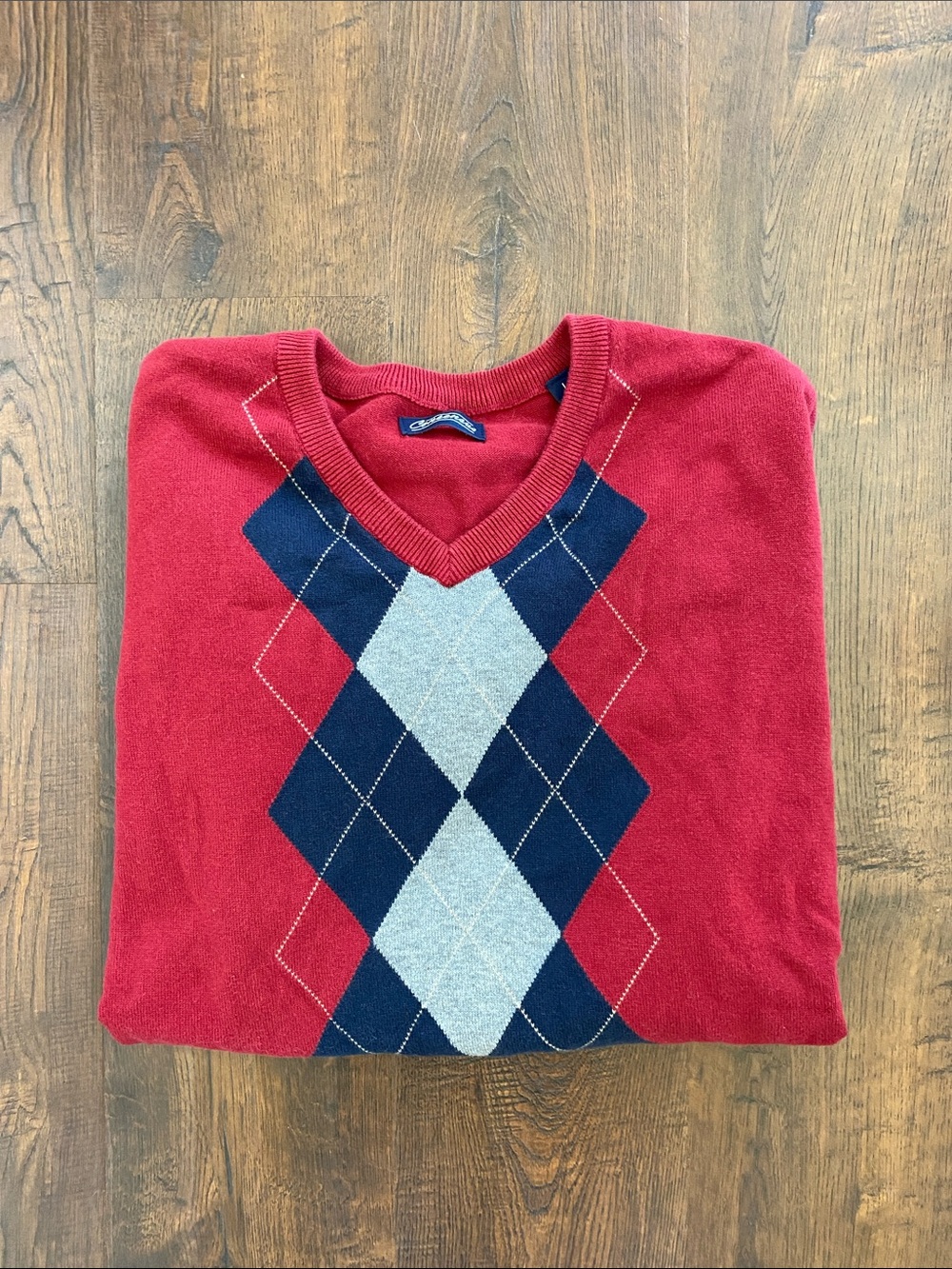 VTG Consensus Argyle Cranberry Preppy Grandpa V Neck Sweater Size Large